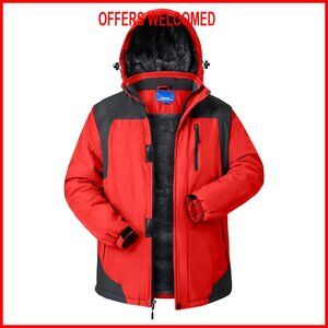 Men's Waterproof Ski Snow Jacket with Hood and Fleece Lining